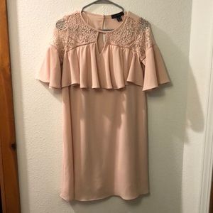 Atmosphere blush pink blowy dress with lace and ruffle detail